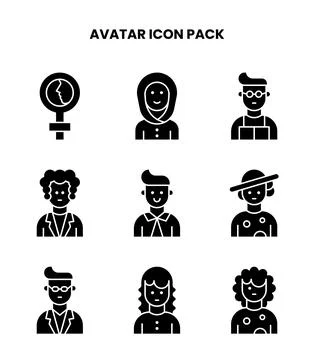 Avatar Glyph Vector Icons Pack Stock Illustration