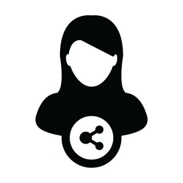Avatar icon with share symbol vector female person profile in a glyph pictogram Stock Illustration