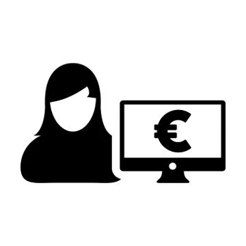 Avatar icon vector female user person with computer monitor screen and euro  Illustrazione stock