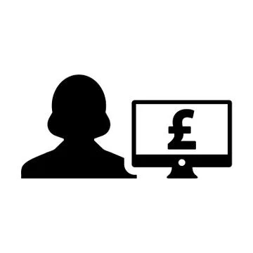 Avatar icon vector female user person with computer monitor screen and pound  Illustrazione stock