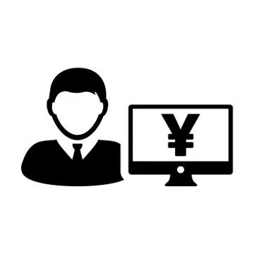 Avatar icon vector male user person with Yen sign and computer monitor screen 库存插图