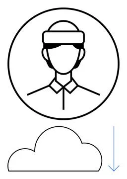 Avatar inside circular frame above a cloud with downward arrow symbolizing da Ilustración de archivo