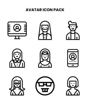 Avatar Line Bundle Icons Pack Stock Illustration