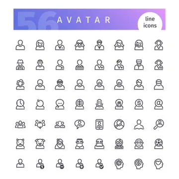 Avatar Line Icons Set Stock Illustration
