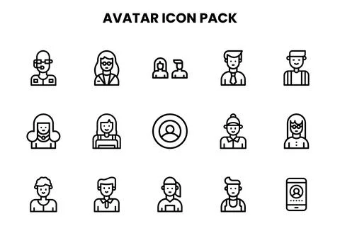 Avatar Line UI Icons Pack Stock Illustration