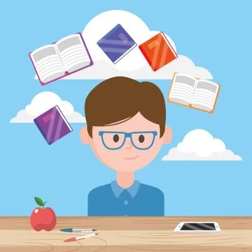 Avatar man and learning online concept vector design Illustrazione stock
