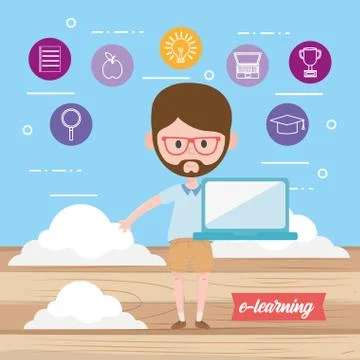 Avatar man and learning online concept vector design Illustrazione stock