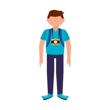 Avatar man with bag and camera vector design Stock Illustration