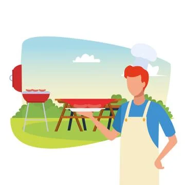 Avatar man with chef hat and cooking in a bbq grill Illustrazione stock