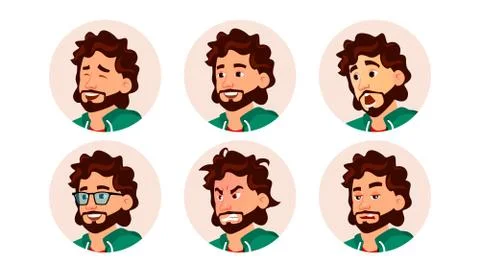 Avatar Man . Round Portrait. Circle Pictogram. Expressive Picture. Flat Cartoon Stock-Illustration