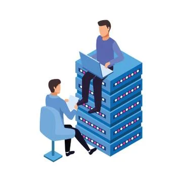 Avatar man sitting on data server center and man sitting on a chair icon Illustrazione stock