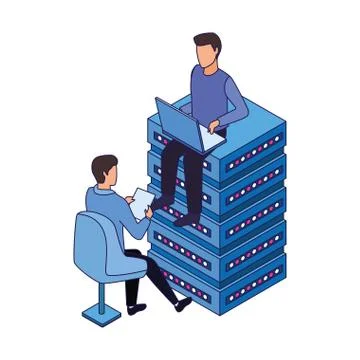 Avatar man sitting on data server center and man sitting on a chair icon Illustrazione stock
