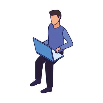 Avatar man using a laptop computer icon, flat design イラスト素材