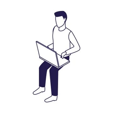 Avatar man using a laptop computer icon, flat design 스톡 일러스트