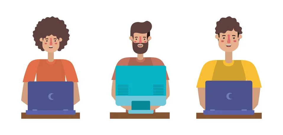 Avatar men computer and laptops vector design Illustrazione stock