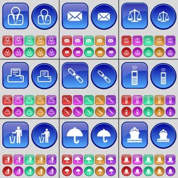 Avatar, Message, Scales, Printer, Link, Mobile phone, Silhouette, Umbrella, Ship Stock Illustration