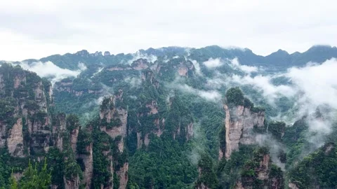 Avatar Mountains range covered with thick fog Stock Footage 337646799