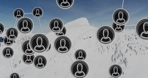 Avatar nodes shifting with timeline, forming digital network, showing links and Stock Footage 334038558