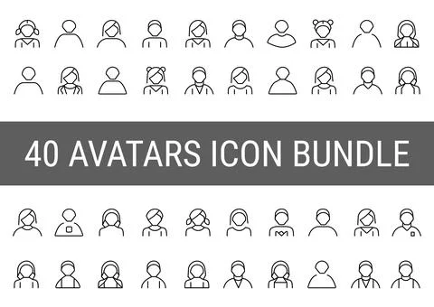 Avatar Outline Icon bundle design Stock Illustration