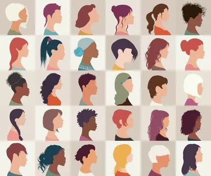 Avatar set collection group of multiethnic diversity women and girls isolated. Stock Illustration