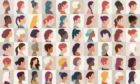 Avatar set portrait collection group diversity women Profile headshot Stock Illustration