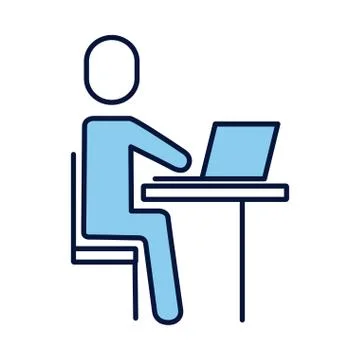 Avatar silhouette using laptop line and fill style Illustrazione stock