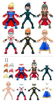 Avatar superheroes vector illustration, isolated objects Illustrazione stock