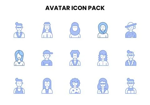 Avatar Two Colour Design Icons Pack Stock Illustration