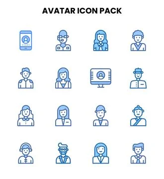 Avatar Two Colour Vector Icons Pack Stock Illustration