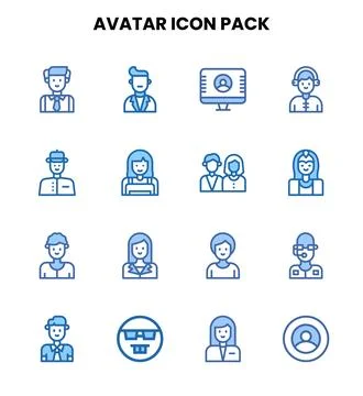 Avatar Two Colour Vector Icons Pack Stock Illustration