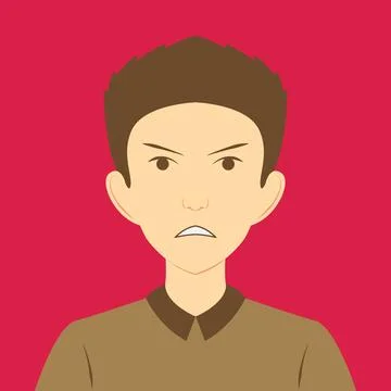 Avatar of young man with angry face expression. Flat vector illustration Stock Illustration