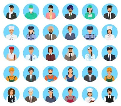 Avatars characters people of different occupation set. Professions persons ic Stock Illustration