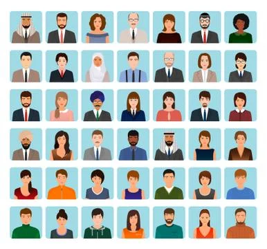Avatars characters set of different people. Business, elegant and sports icon Stock Illustration