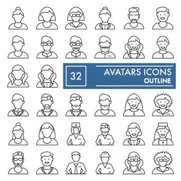Avatars thin line icon set, character symbols collection, vector sketches, logo Stock Illustration