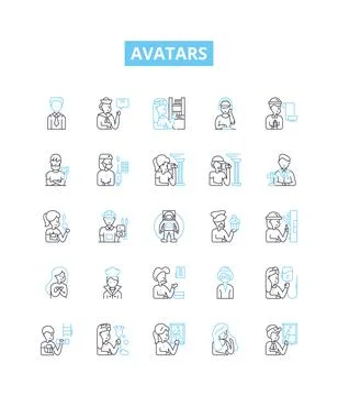 Avatars vector line icons set. Personas, Characters, Forms, Idols, Avatars Stock Illustration