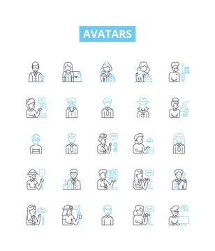 Avatars vector line icons set. Personas, Characters, Forms, Idols, Avatars Stock Illustration