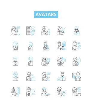 Avatars vector line icons set. Personas, Characters, Forms, Idols, Avatars Stock Illustration