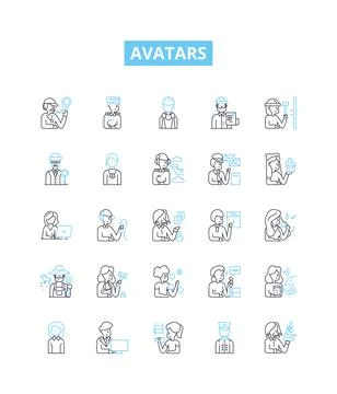 Avatars vector line icons set. Personas, Characters, Forms, Idols, Avatars Stock Illustration