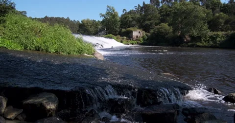 Ave River in Vila do Conde, Portugal on bright sunny day in summer. Stock Footage 157868570