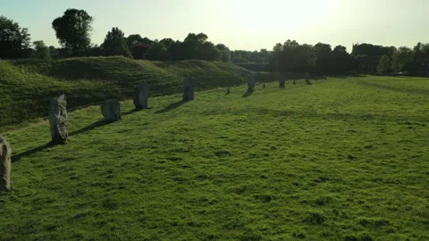 Avebury Slow Drone Clip of Outer Stone Circle From within, Wiltshire 4K Stock Footage 168921688