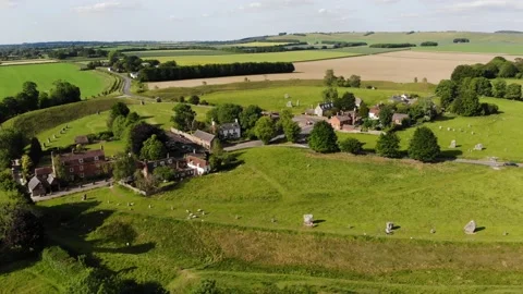 Avebury Stone Circle Wiltshire, England Aerial float left to right 4K Stock Footage