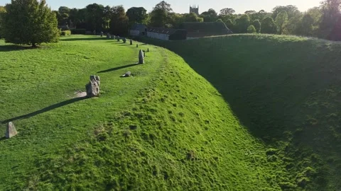 Avebury World's Largest Stone Circle, Wiltshire UK, Rising Drone View 4K Stock Footage 318061253