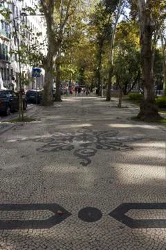 Avenida da Liberdade tree-lined street Stock Photos