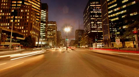 Avenida Paulista night traffic time lapse Sao Paulo Brazil FULL HD 1080P Stock Footage