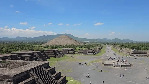 Avenue Of The Dead From Pyramid Top With Stepped Platform, Teotihuacan, Mexico Video stock 340374501