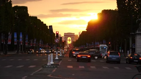 Avenue des Champes Elysees at sunset, Paris, France Stock Footage 237924323