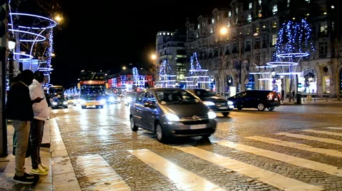 Avenue des Champs-Elysees decorated with Christmas illumination, Paris, France. Stock Footage 43342965