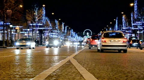 Avenue des Champs-Elysees decorated with Christmas illumination, Paris, France. Stock Footage 43343265