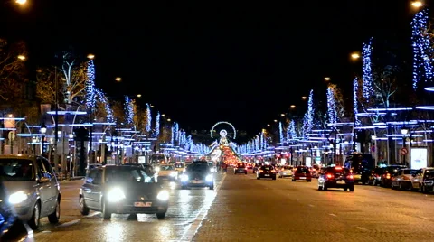 Avenue des Champs-Elysees decorated with Christmas illumination, Paris, France. Stock Footage 43343687