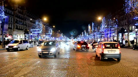 Avenue des Champs-Elysees decorated with Christmas illumination, Paris, France. Stock Footage 43384498